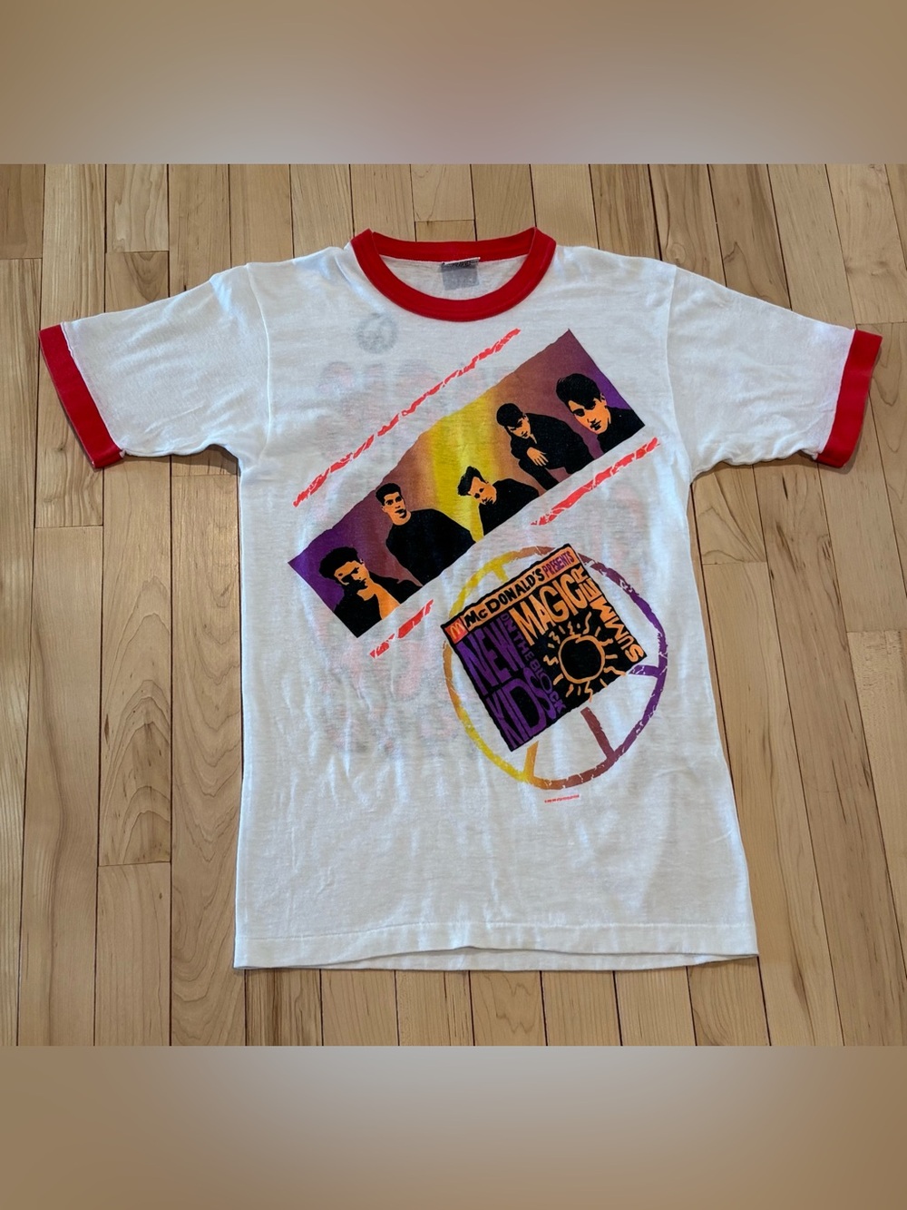 Vintage 1990 New Kids on the Block Magic Summer Tour T-Shirt Signal Tag Ringer S